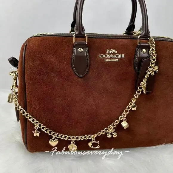 Coach Charm Chain Strap Brass/Gold CCE78 Star Heart Bow C Cherry Tea rose No Bag - Picture 1 of 7